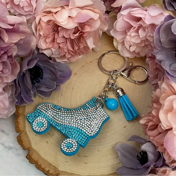 Blue Rhinestone Roller Skate and Tassel Keychain - Picture 3 of 10
